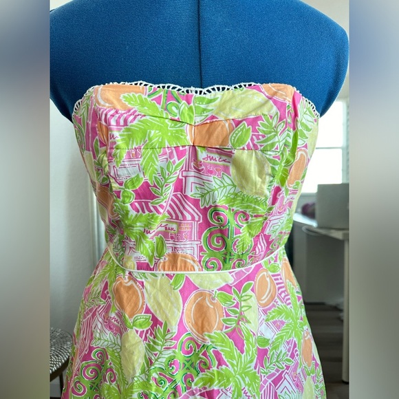 Lilly Pulitzer Lemon Green Pink Crochet Strapless dress Cocktail Party - Picture 2 of 12